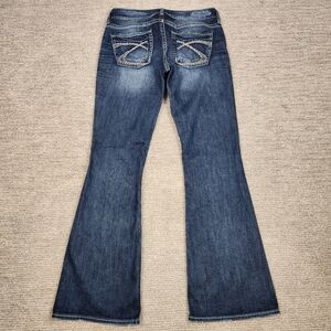 Silver Jeans Eden Flare Distressed Womens 28x33 Dark Ripped Embroidered Denim